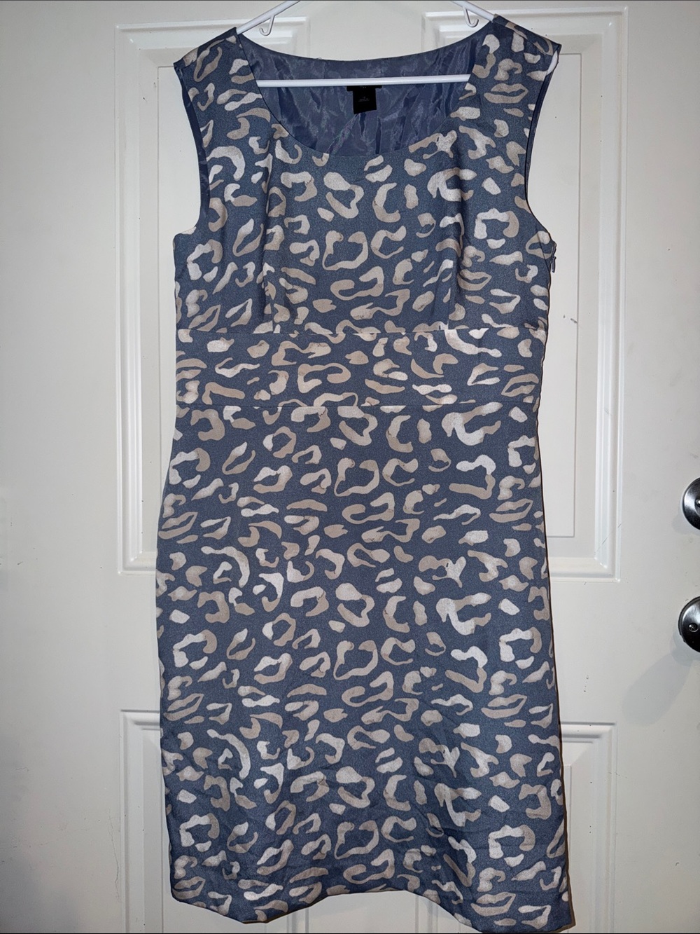 Ann Taylor Gray Sheath Dress with Cream Animal Pattern